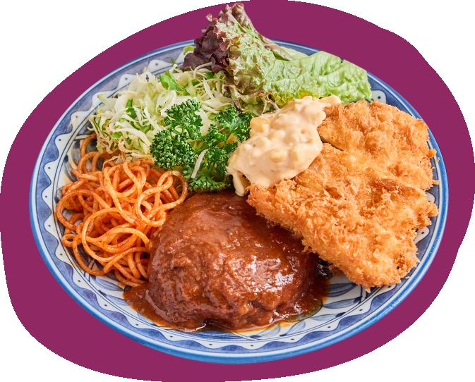 煮込みハンバーグ＆チキンカツ定食